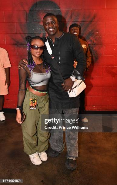 Alianna Thiam and Her Father Akon backstage during Rema Rave and Roses North American Tour II at Tabernacle on July 26, 2023 in Atlanta, Georgia.