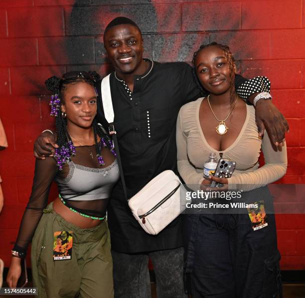 Alianna Thiam, Akon and Journey Thiam backstage during Rema Rave and Roses North American Tour II at Tabernacle on July 26, 2023 in Atlanta, Georgia.
