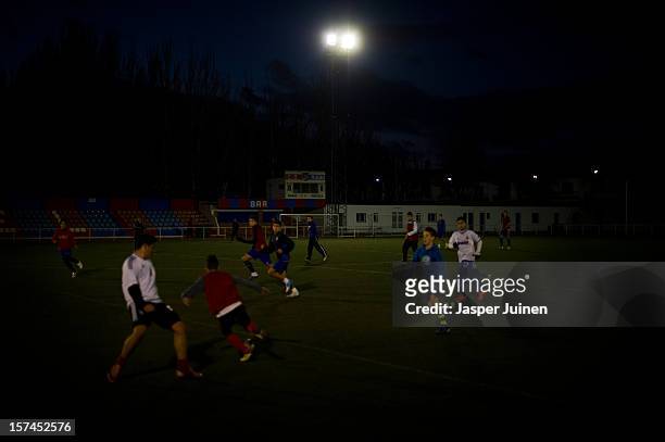 Youth plays a game of football on November 29, 2012 in Villacanas, Spain. During the boom years, where in its peak Spain built some 800,000 houses a...