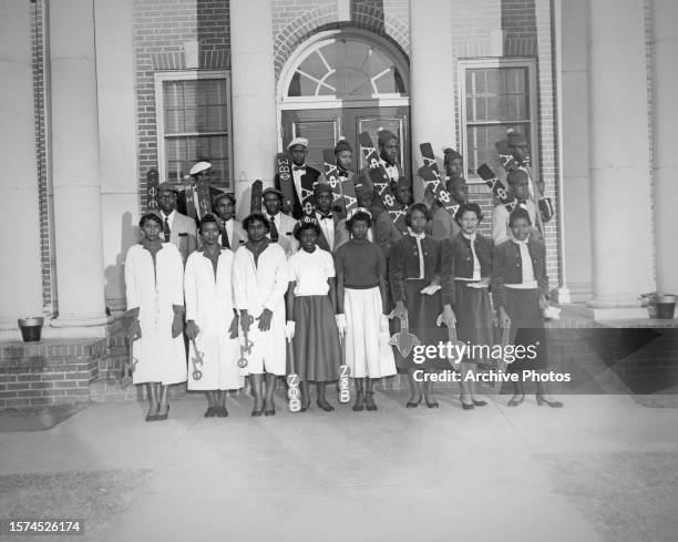 Alpha Phi Alpha and Zeta Phi Beta students pose for a group portrait at Albany State University in Albany, Georgia, circa 1955. Founded in 1903, the...
