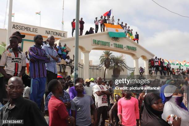 August 2023, Niger, Niamey: People demonstrate in Niger's capital Niamey to show their support for the coup plotters. During the demonstration,...