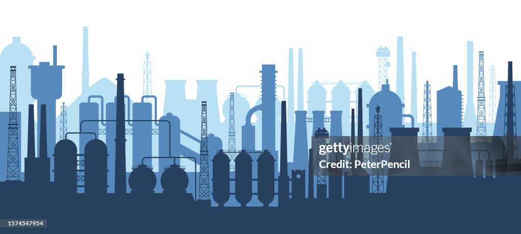 Industrielles abstraktes Skyline-Silhouettenpanorama - Vektorhintergründe Muster