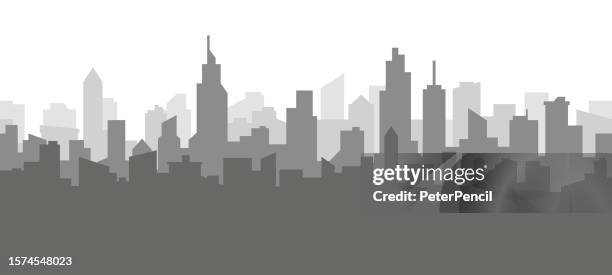 abstract modern city skyline silhouette panorama - vector backgrounds pattern - construction site background stock illustrations