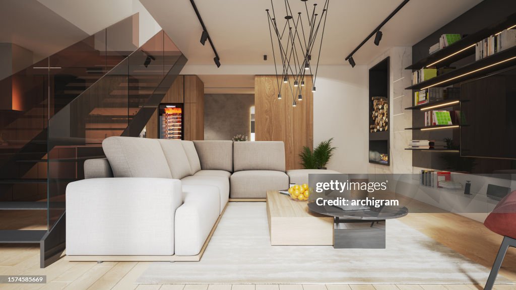 Interior Design Architecture Computer Generated Image Of Living Room ...