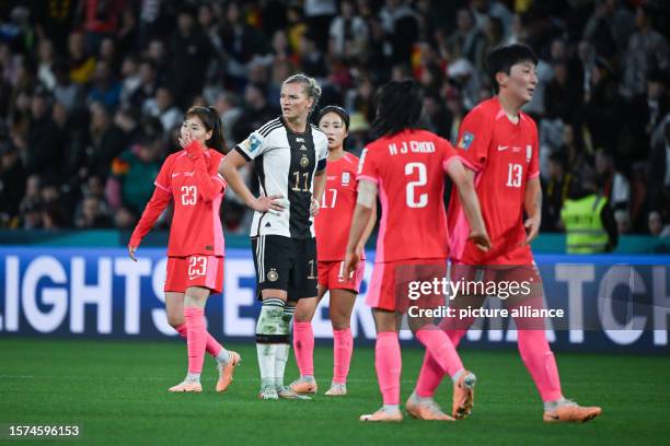 August 2023, Australia, Brisbane: Soccer, Women: World Cup, South Korea - Germany, preliminary round, Group H, Matchday 3, Lang Park, Germany's...