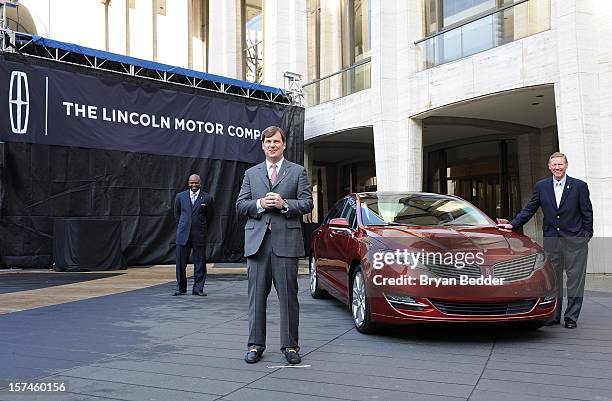 Emmitt Smith, Jim Farley, and Alan Mulally attend as Ford Unveils New Brand Direction For Lincoln At New York Press Event on December 3, 2012 in New...