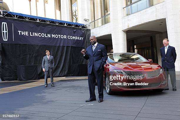 Jim Farley, Emmitt Smith and Alan Mulally attend as Ford Unveils New Brand Direction For Lincoln At New York Press Event on December 3, 2012 in New...