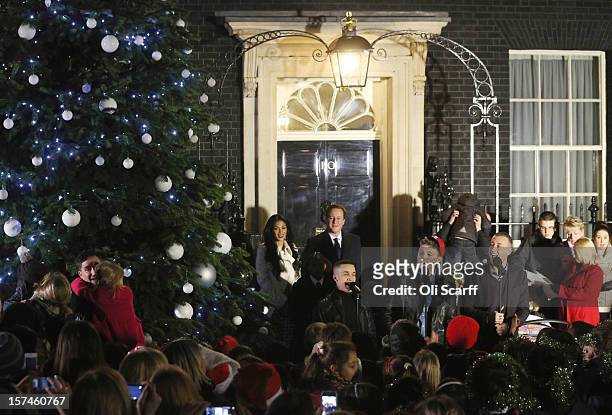 Prime Minister David Cameron is joined by singer Nicole Scherzinger and the finalists of the Xfactor programme, James Arthur , Jahmene Douglas and...