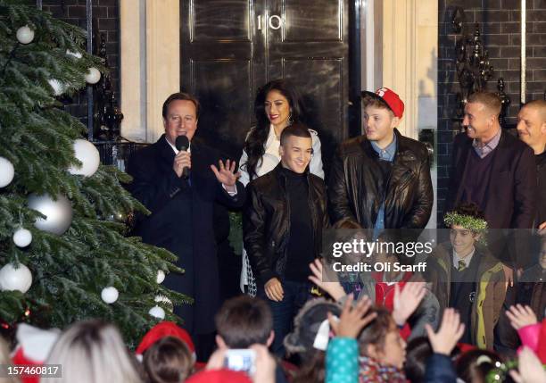 Prime Minister David Cameron is joined by singer Nicole Scherzinger and the finalists of the Xfactor programme, James Arthur , Jahmene Douglas and...