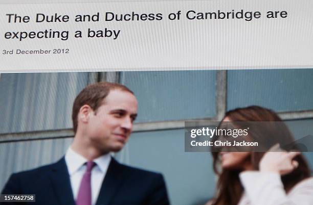 View of the Duke and Duchess of Cambridge's Official website as the couple announce the pregnancy of the Duchess of Cambridge on December 3, 2012 in...