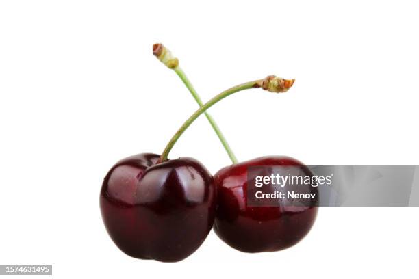 fresh red cherries isolated on white background - cerise photos et images de collection