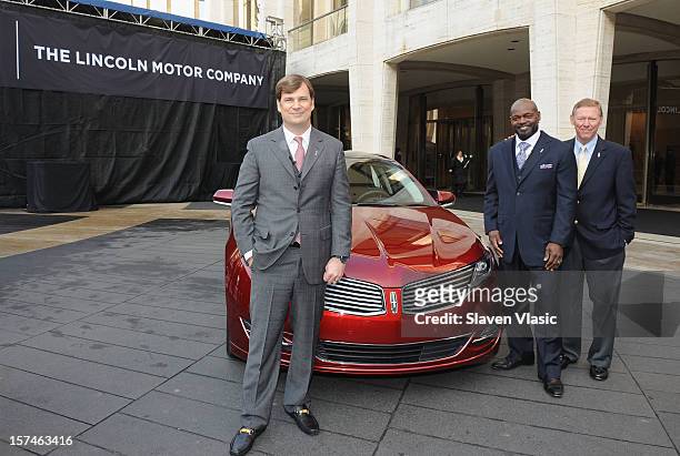 Global Head of Lincoln Motor Company Jim Farley, Lincoln Motor Company Ambassador Emmitt Smith and President and CEO of Ford Motor Company Alan...