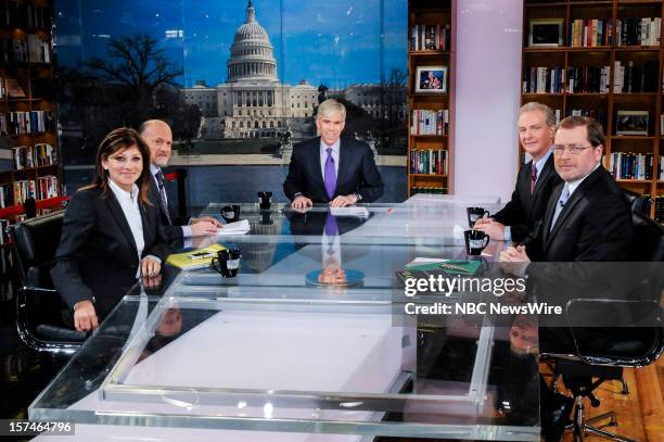 Pictured: ? Maria Bartiromo, Host, CNBC?s ?Closing Bell?, Jim Cramer, Host, CNBC?s ?Mad Money?, moderator David Gregory, Rep. Chris Van Hollen,...