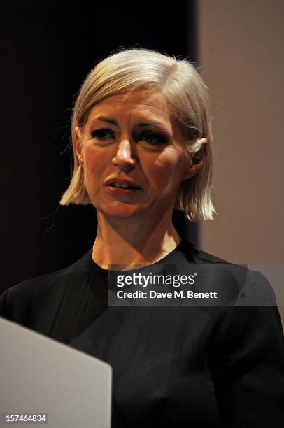 Artist Elizabeth Price accepts the Turner Prize 2012 at the winner announcement held at the Tate Britain on December 3, 2012 in London, England.