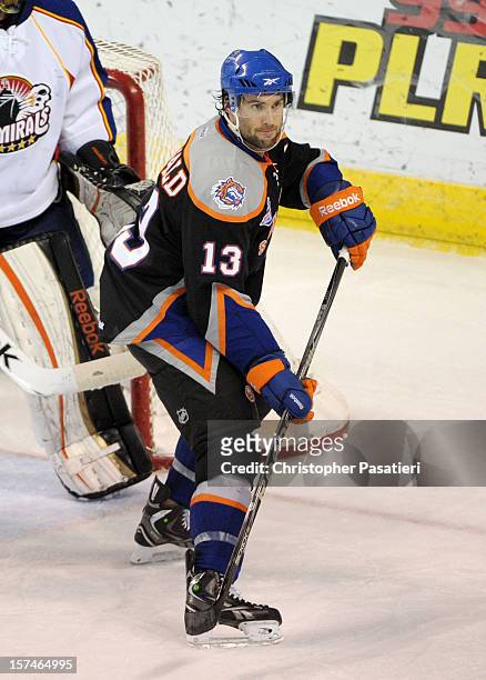 Colin McDonald of the Bridgeport Sound Tigers skates during an American Hockey League game against the Norfolk Admirals on December 2, 2012 at the...