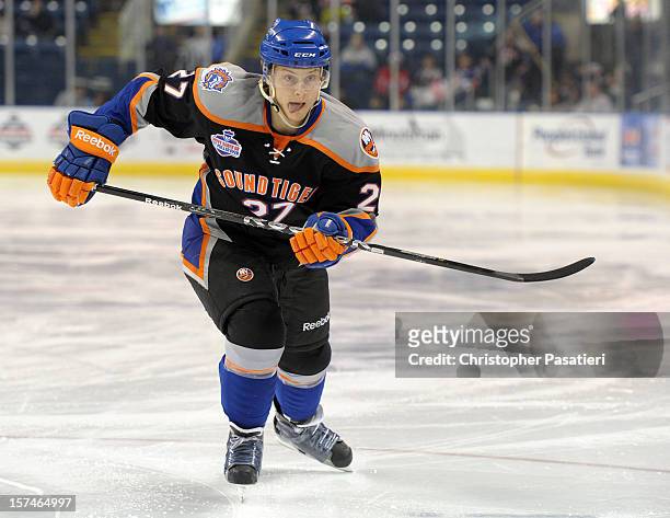 Aaron Ness of the Bridgeport Sound Tigers skates during an American Hockey League game against the Norfolk Admirals on December 2, 2012 at the...