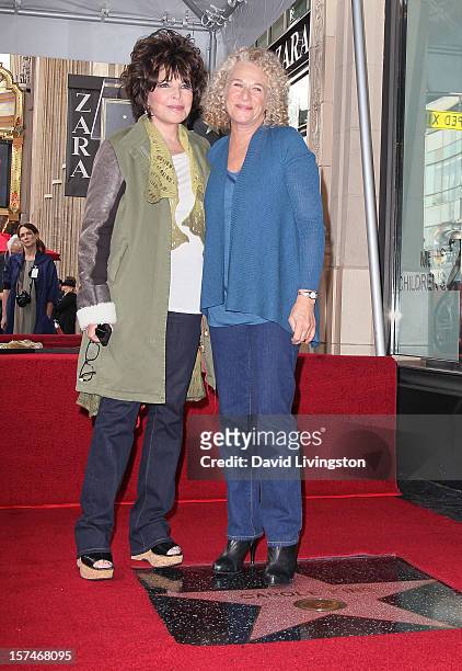 Songwriters Carole Bayer Sager and Carole King attend King being honored with a Star on the Hollywood Walk of Fame on December 3, 2012 in Hollywood,...