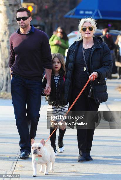 Hugh Jackman, Ava Eliot Jackman and Deborra-Lee Furness are seen in the West Village at Streets of Manhattan on December 3, 2012 in New York City.