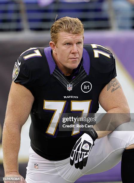 Center Matt Birk of the Baltimore Ravens looks on before the start of the Ravnes game against the Pittsburgh Steelers at M&T Bank Stadium on December...