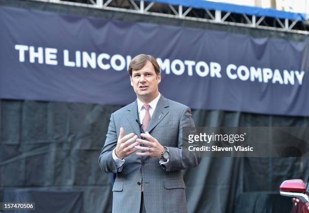 Global Head of Lincoln Motor Company Jim Farley attends Ford Lincoln unveiling the new brand direction Lincoln with Emmitt Smith at Lincoln Center on...