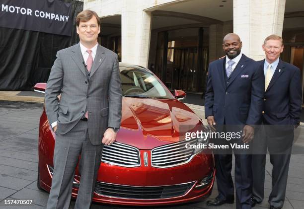 Global Head of Lincoln Motor Company Jim Farley, Lincoln Motor Company Ambassador Emmitt Smith and President and CEO of Ford Motor Company Alan...