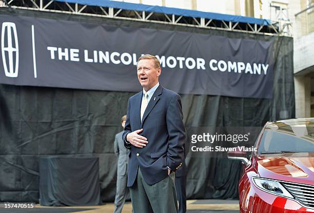 President and CEO of Ford Motor Company Alan Mulally attends Ford Lincoln unveiling the new brand direction Lincoln with Emmitt Smith at Lincoln...