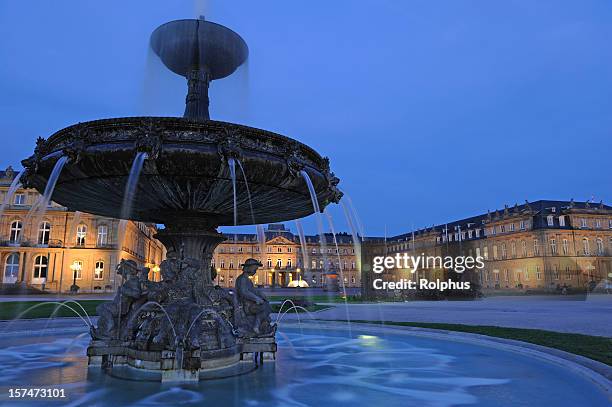 old fountain before new palace stuttgart twilight - stuttgart germany stock pictures, royalty-free photos & images