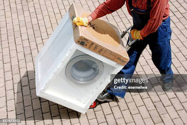 delivery - new washing machine - kitchen appliances stock pictures, royalty-free photos & images