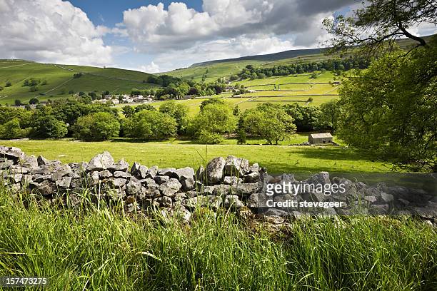 yorkshire countryside and village - stone wall stock pictures, royalty-free photos & images