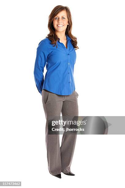 businesswoman in blue - hands behind back stock pictures, royalty-free photos & images