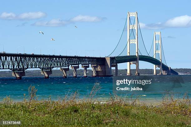 michigan's mackinac bridge - strait stock pictures, royalty-free photos & images