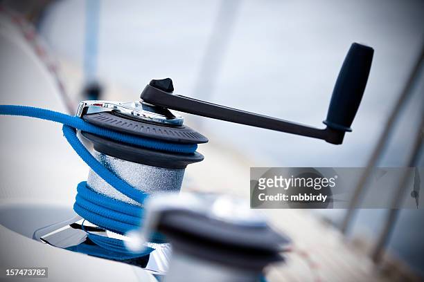 winch with rope and handle - cable winch stock pictures, royalty-free photos & images