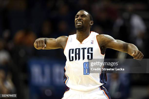 Ben Gordon of the Charlotte Bobcats reacts after a shot against the Portland Trail Blazers during their game at Time Warner Cable Arena on December...