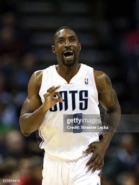 Ben Gordon of the Charlotte Bobcats reacts after a shot against the Portland Trail Blazers during their game at Time Warner Cable Arena on December...