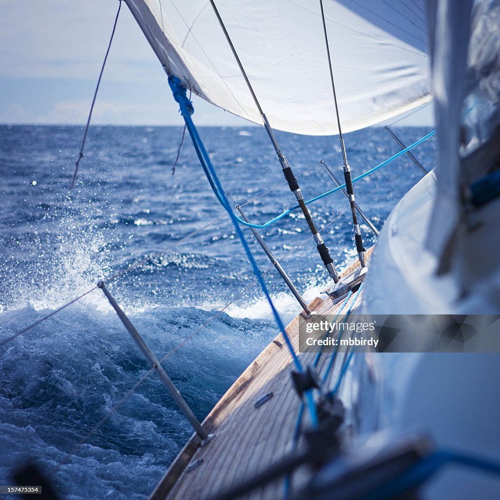 Navigation à voile dans le vent avec voilier