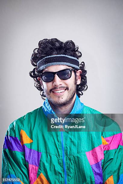 mullet man with 1980's-1990's fashion style - mullet haircut stock pictures, royalty-free photos & images
