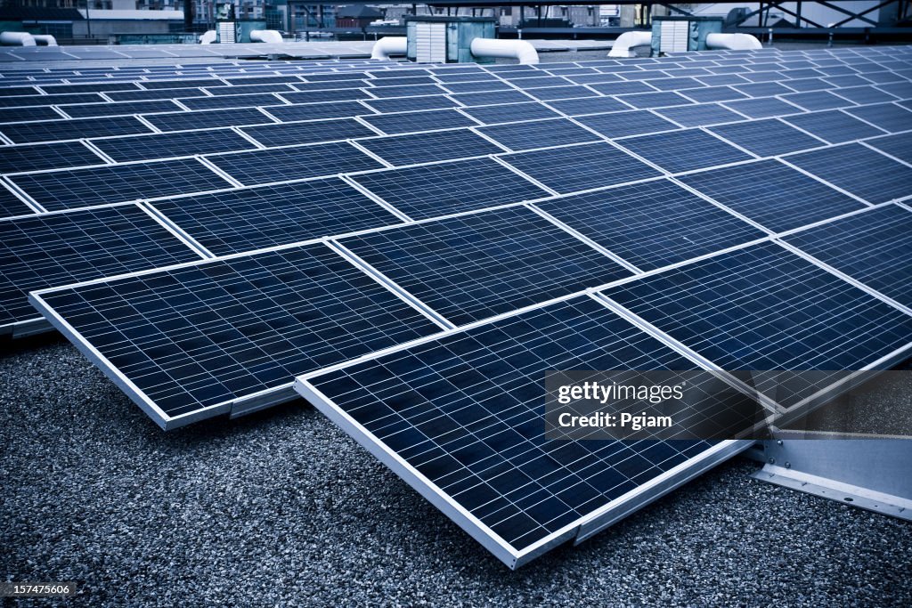 Solar panel on an industrial rooftop