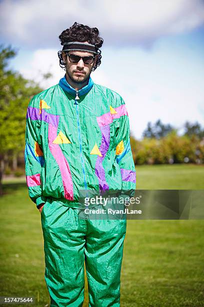 mullet runner with 1980's-1990's fashion style - jogging pants stock pictures, royalty-free photos & images