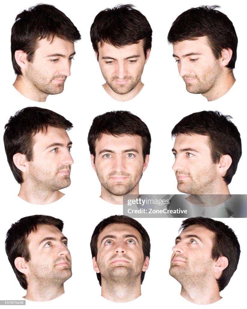 Short hair man face collection from various views