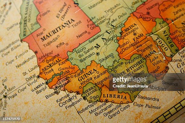 antiguo mapa mundial - áfrica del oeste fotografías e imágenes de stock