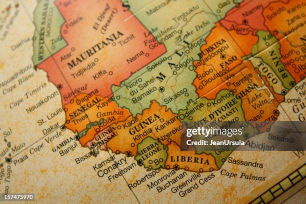 antigo mapa do mundo - mauritânia imagens e fotografias de stock