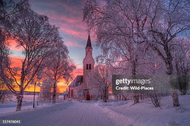 church in arjeplog - sweden winter stock pictures, royalty-free photos & images