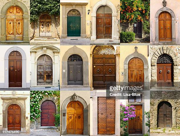 old italian doors collection,chianti region - old door stock pictures, royalty-free photos & images