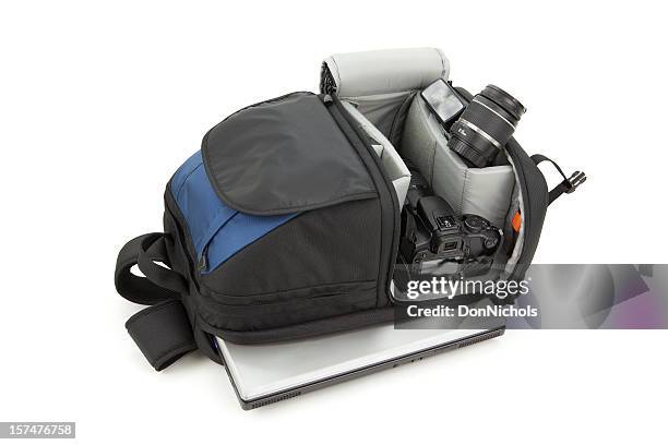 rucksack, kamera oder laptop - camera bag stock-fotos und bilder