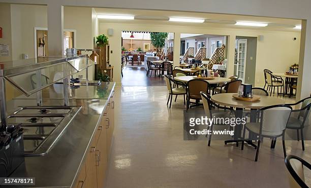 senior's home dining area - cafeteria stock pictures, royalty-free photos & images