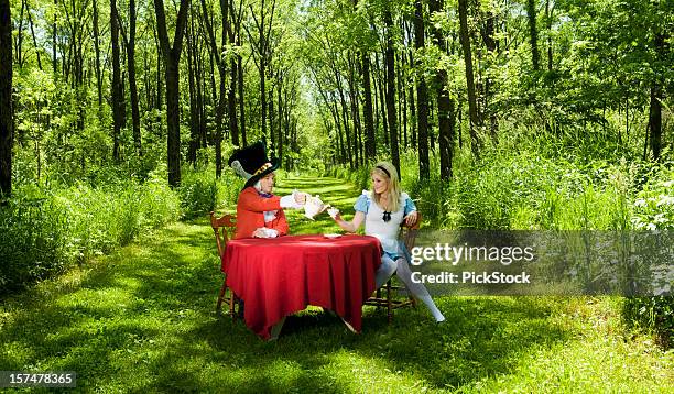 mad hatter and alice - alice stock pictures, royalty-free photos & images