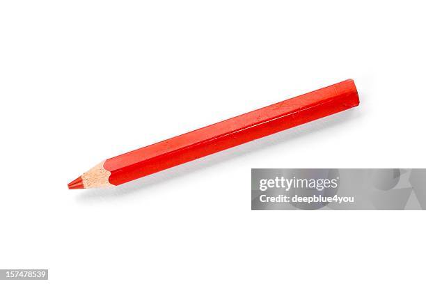 red crayon with shadow, isolated on white - 鉛筆 個照片及圖片檔