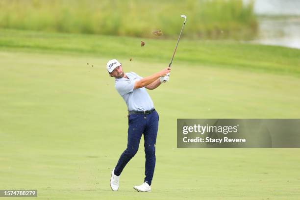 Cameron Young of the United States plays his approach on the seventh hole during the first round of the 3M Open at TPC Twin Cities on July 27, 2023...