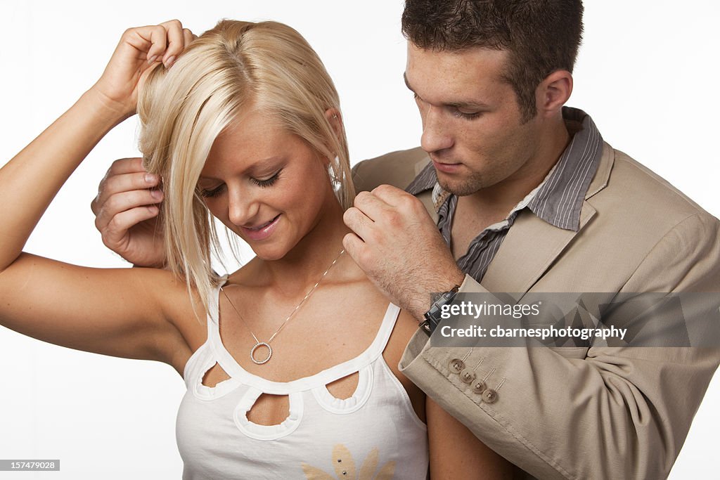 Man Gives Woman Necklace