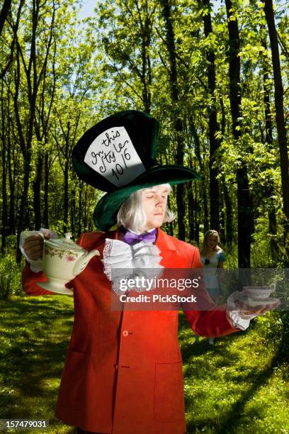 mad hatter expecting company - mad hatter stock pictures, royalty-free photos & images